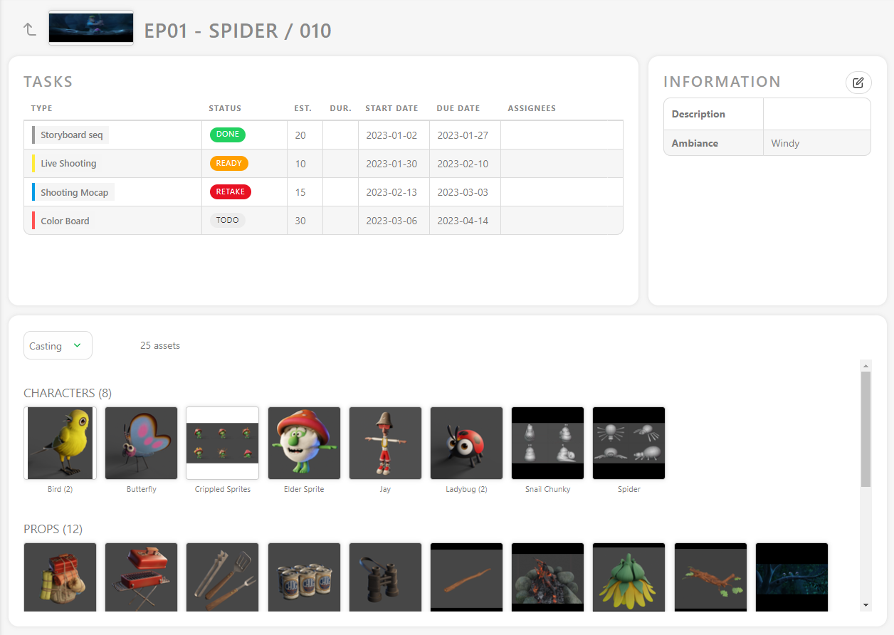 Sequence detailed page