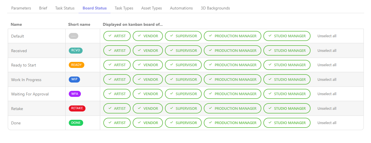 Setting board status order